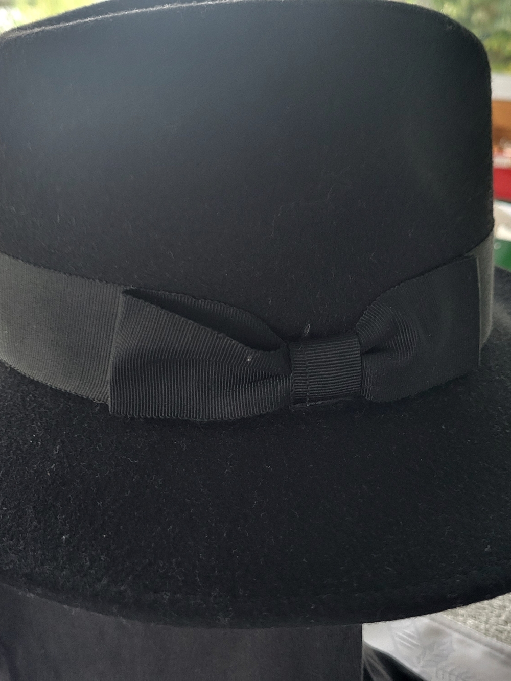 Black Felt Fedora Hat Size Small with Grosgrain Bow